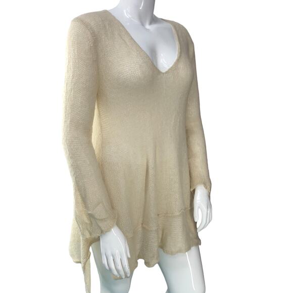 Wooden Ships Womens Size M/L Sweater Mohair Wool V Neck Long Line Open Knit - Picture 10 of 14